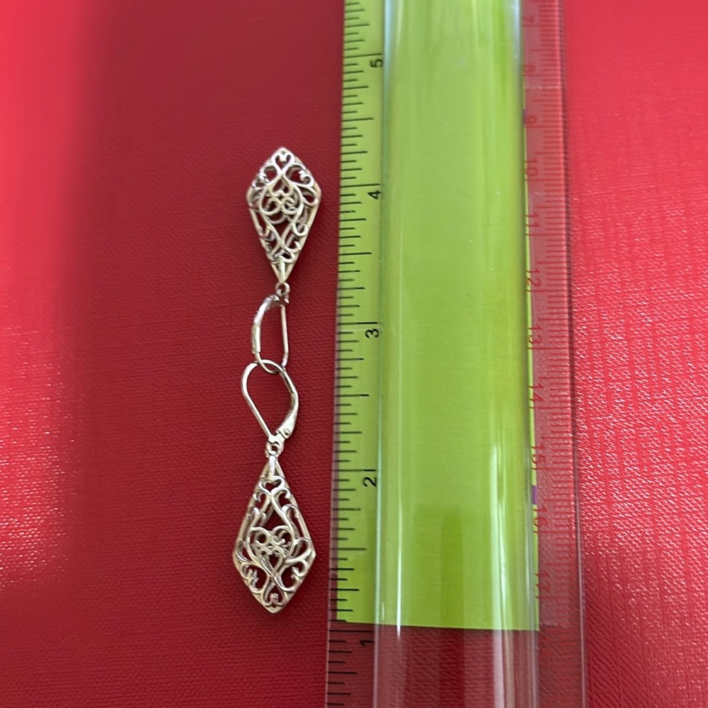Silver dangle earrings.